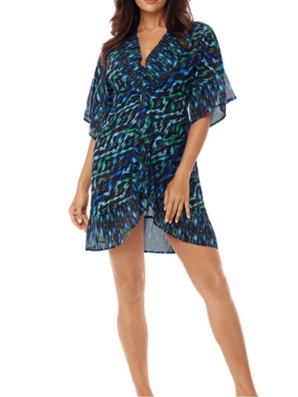 Miraclesuit Sz M Kimono Jewels of The Nile Blue Green Coverup Resortwear Beach - Picture 2 of 9